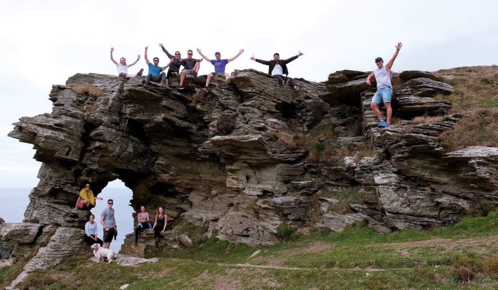 Group hiking south west coastal path