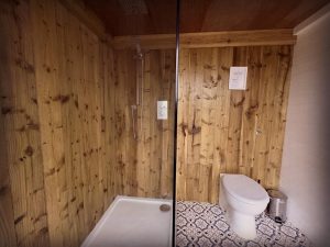 Nessa Geodome Walk in shower at Ekopod Glamping site